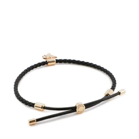 COACH 🦕 Rexy Dinosaur Leather Friendship Slider Bracelet Black Gold - Picture 8 of 9